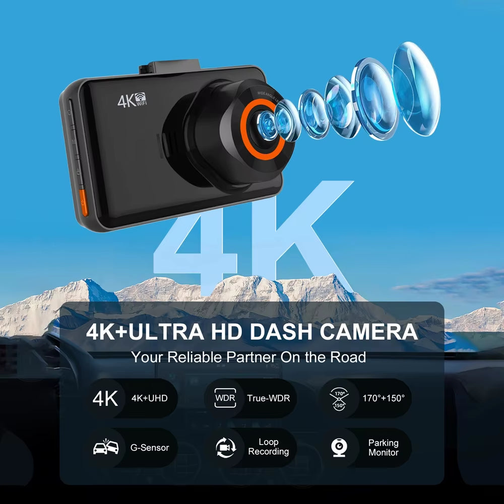 Premium 4K Dash Camera Dual Lens - Front, Cabin & Rear Views