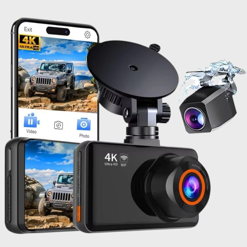 4K Dash Camera Premium Features - Front & Rear Views